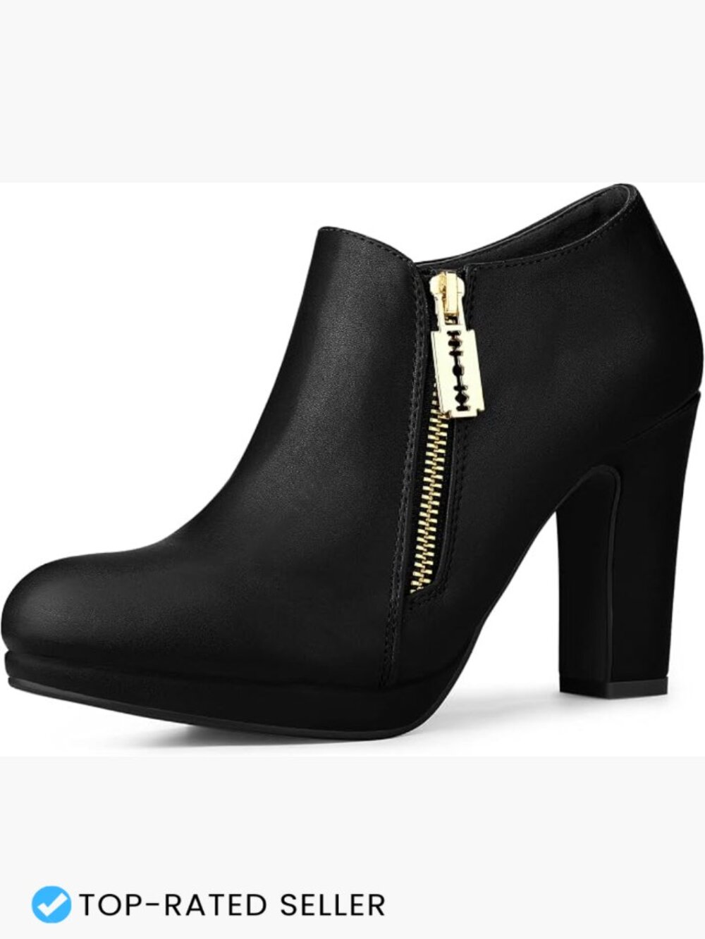 Chunky Platform Heeled Ankle Booties Round Toe Side Zip Faux Leather Block Heel